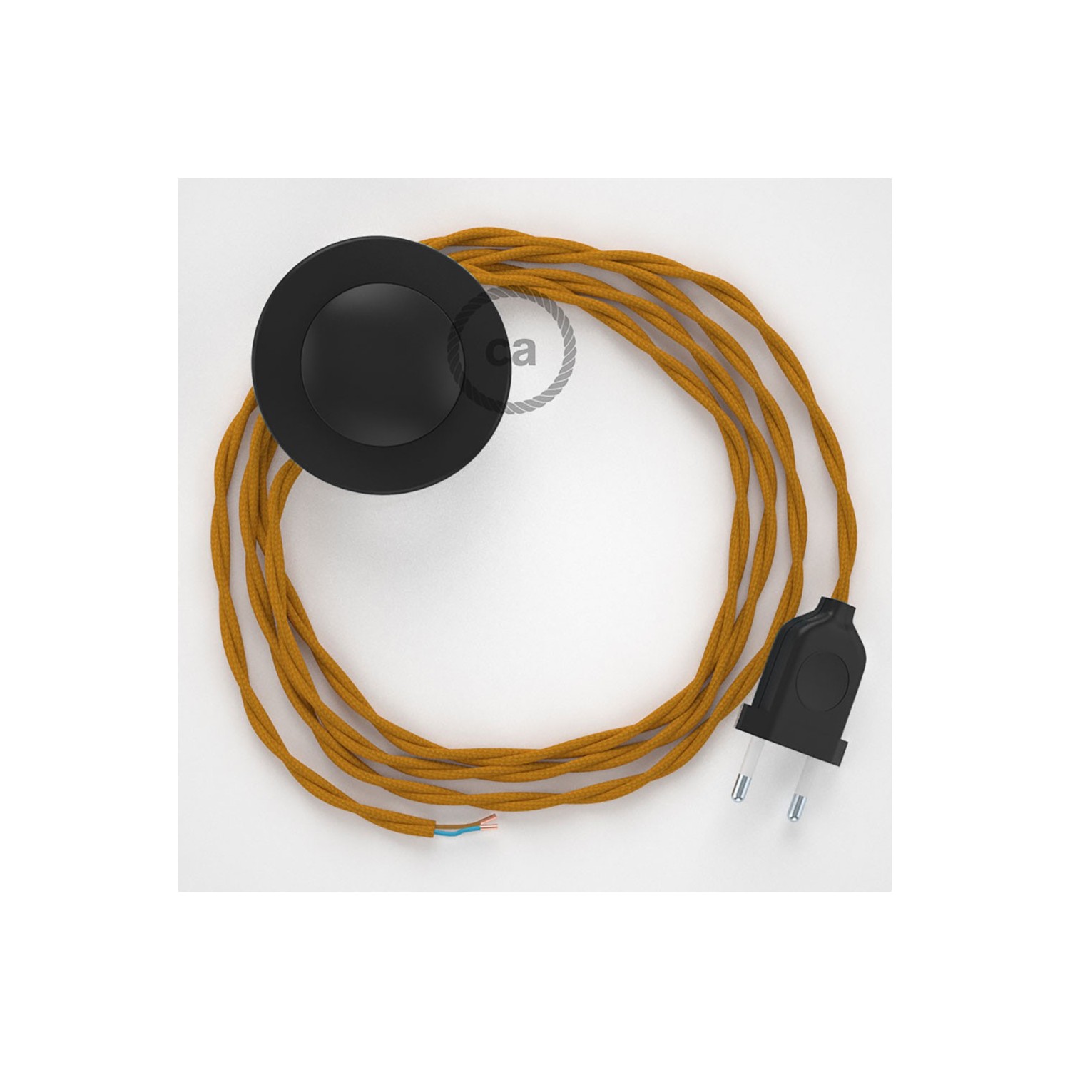 Cordon pour lampadaire, câble TM25 Effet Soie Moutarde 3 m. Choisissez la couleur de la fiche et de l'interrupteur!