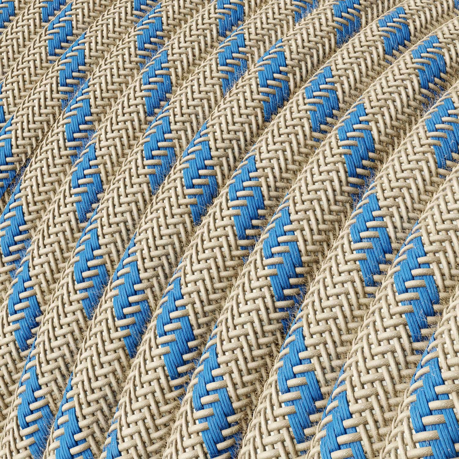 Cavo Elettrico rotondo rivestito in Cotone Stripes Blu Steward e Lino Naturale RD55