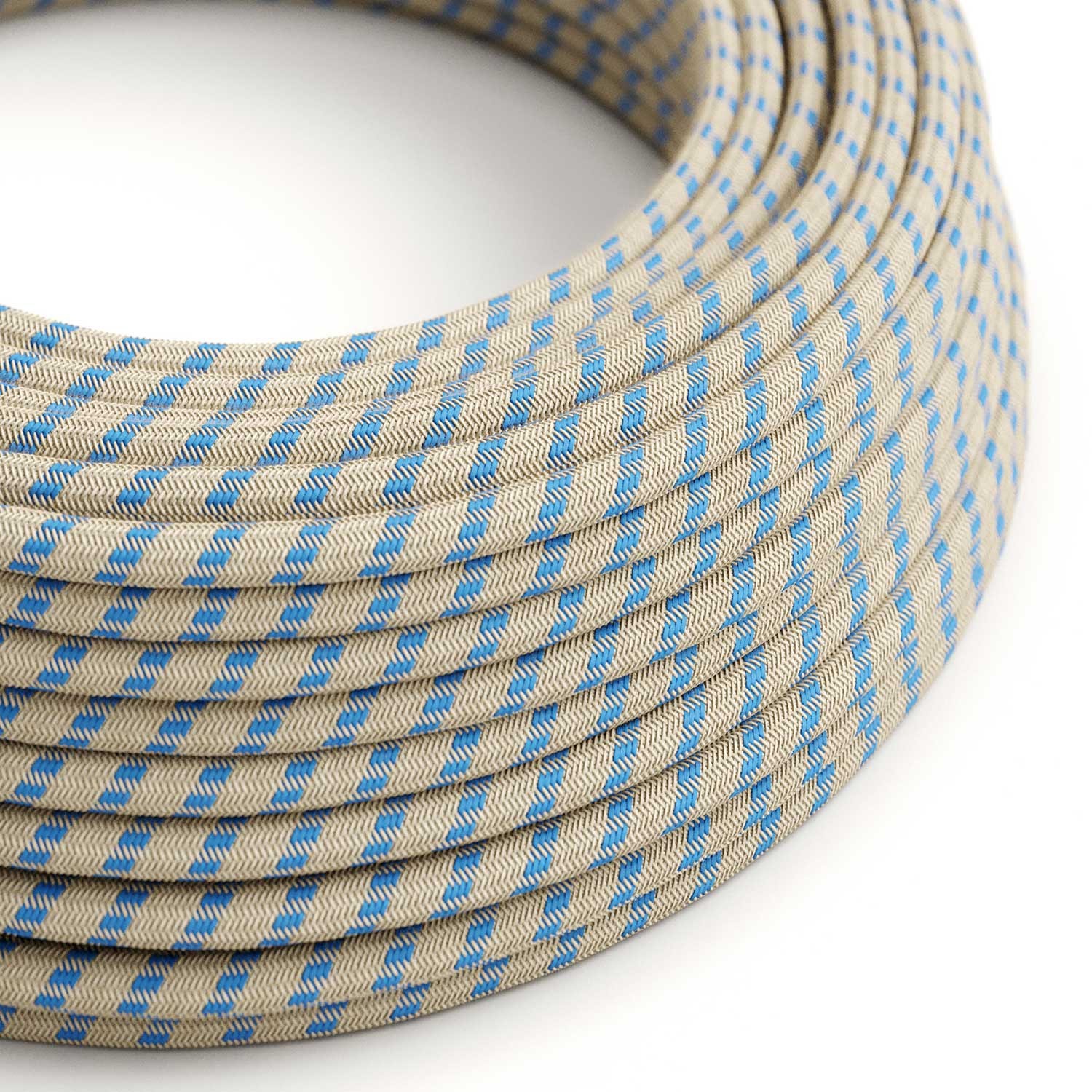 Fil Électrique Rond Gaine De Tissu De Couleur Coton Stripes Bleu Steward et lin Naturel RD55