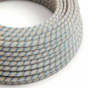 Cavo Elettrico rotondo rivestito in Cotone Stripes Blu Steward e Lino Naturale RD55