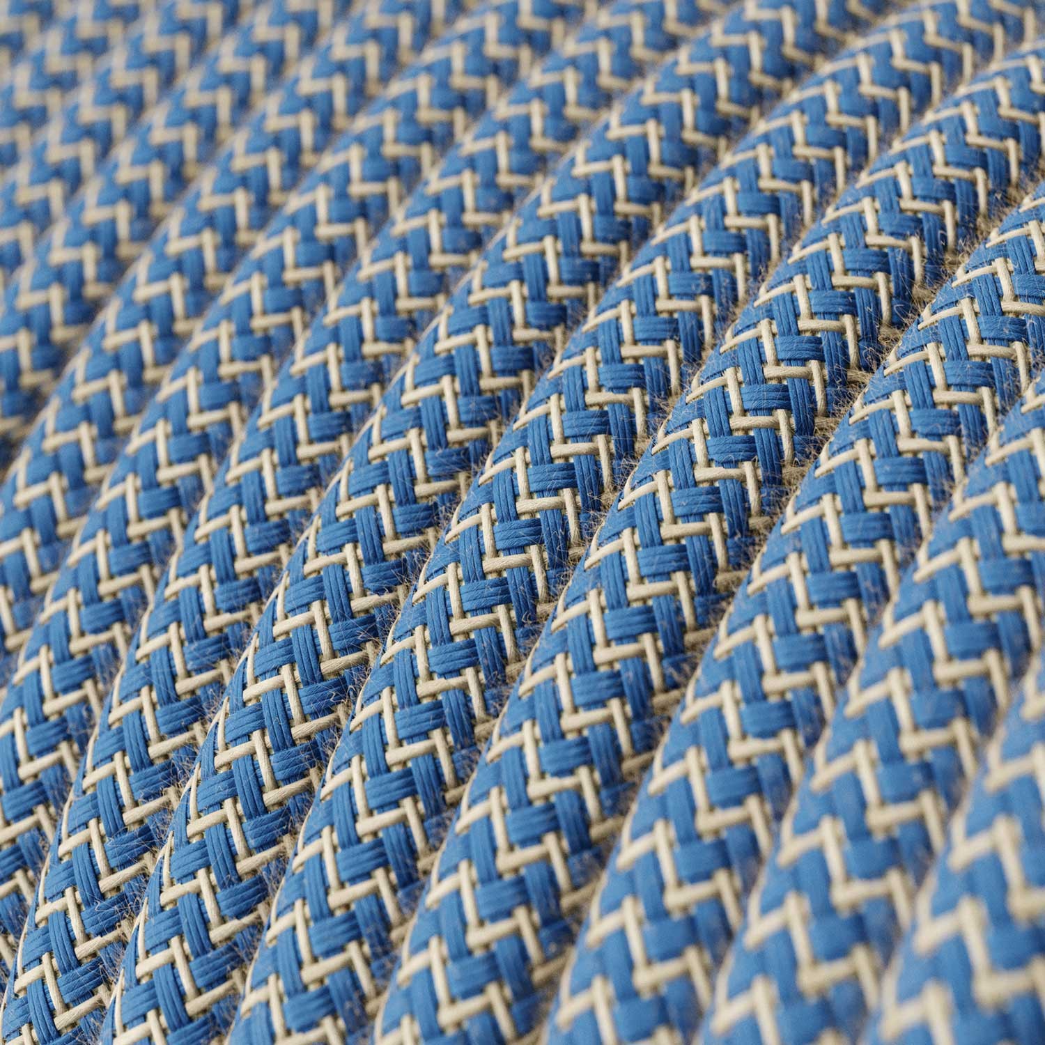 Cavo Elettrico rotondo rivestito in Cotone ZigZag Blu Steward e Lino Naturale RD75