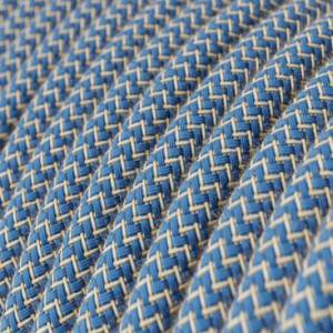 Fil Électrique Rond Gaine De Tissu De Couleur Coton ZigZag Bleu Steward et lin Naturel RD75