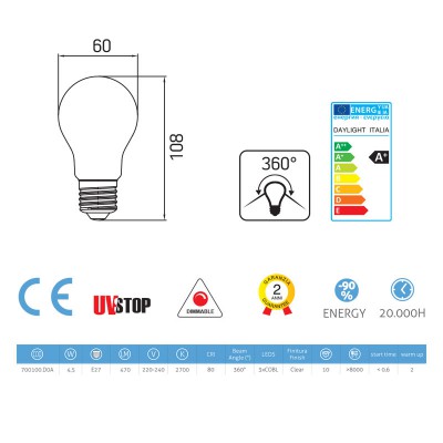 Lampadina filamento Led Goccia 4W E27 Chiara