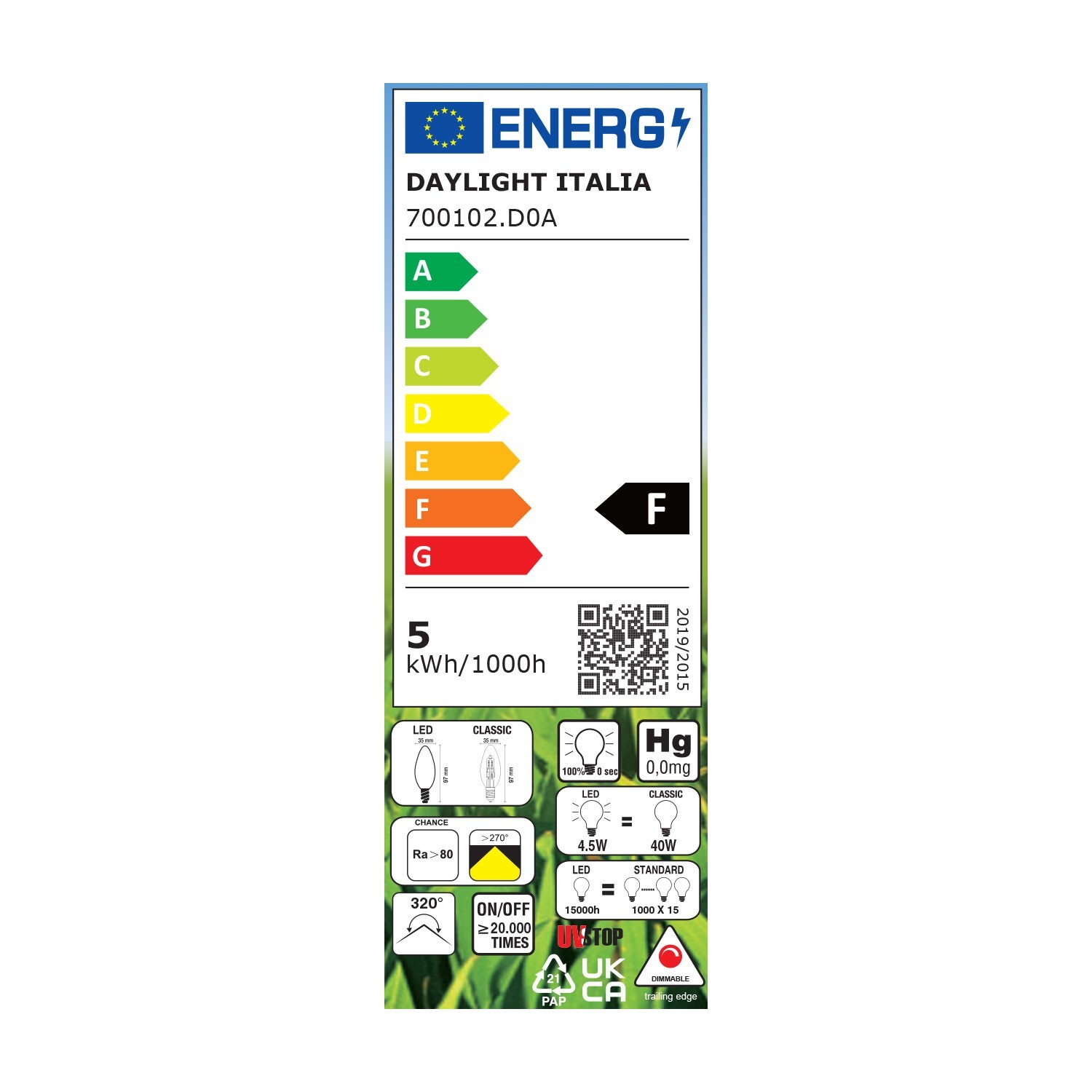 Lampadina filamento Led Oliva 4.5W E14 Chiara 2700K