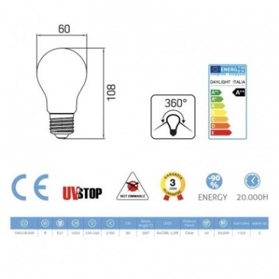 Lampadina filamento Led Goccia 8W E27 Chiara