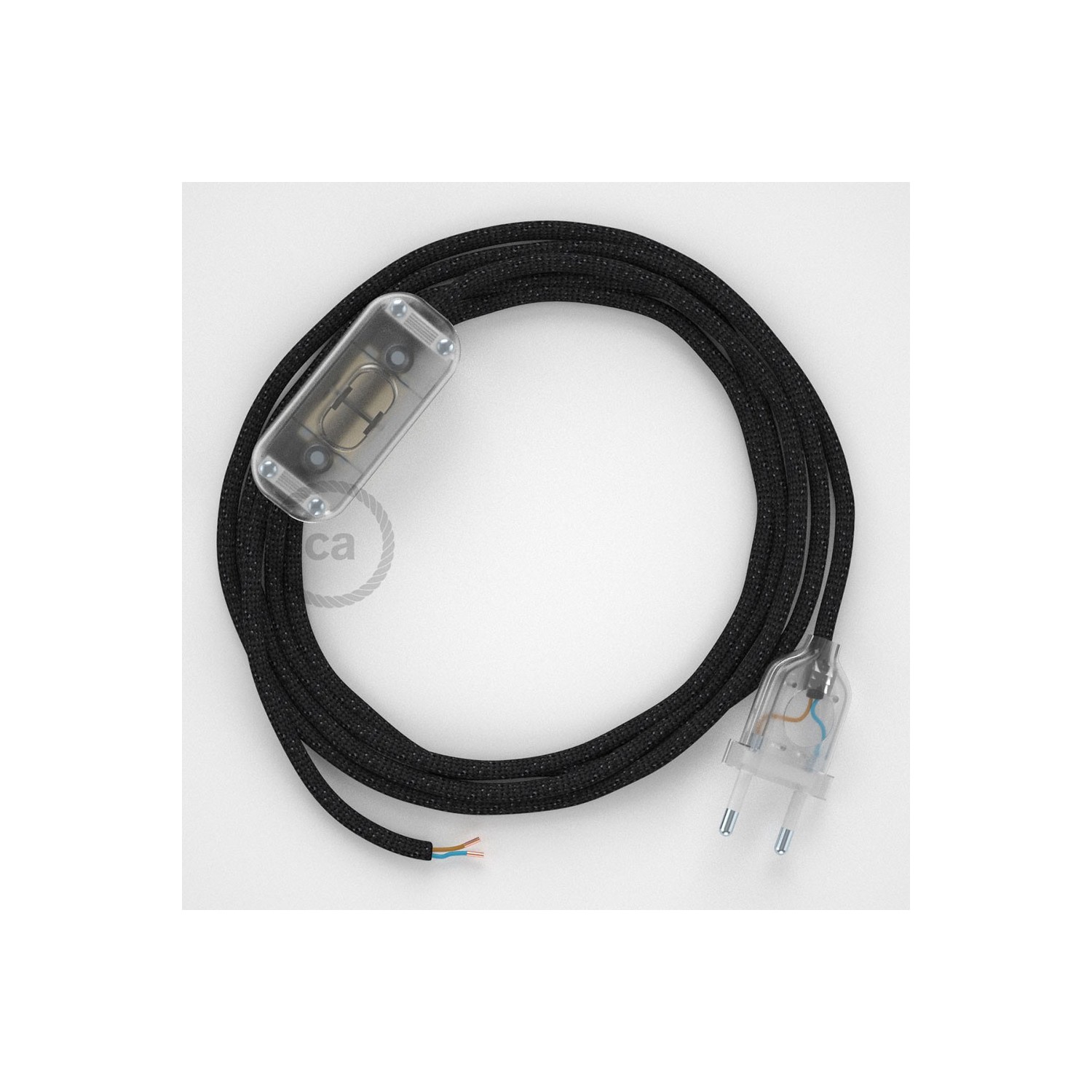 Cordon pour lampe, câble RL04 Effet Soie Paillettes Noir 1,80 m. Choisissez la couleur de la fiche et de l'interrupteur!