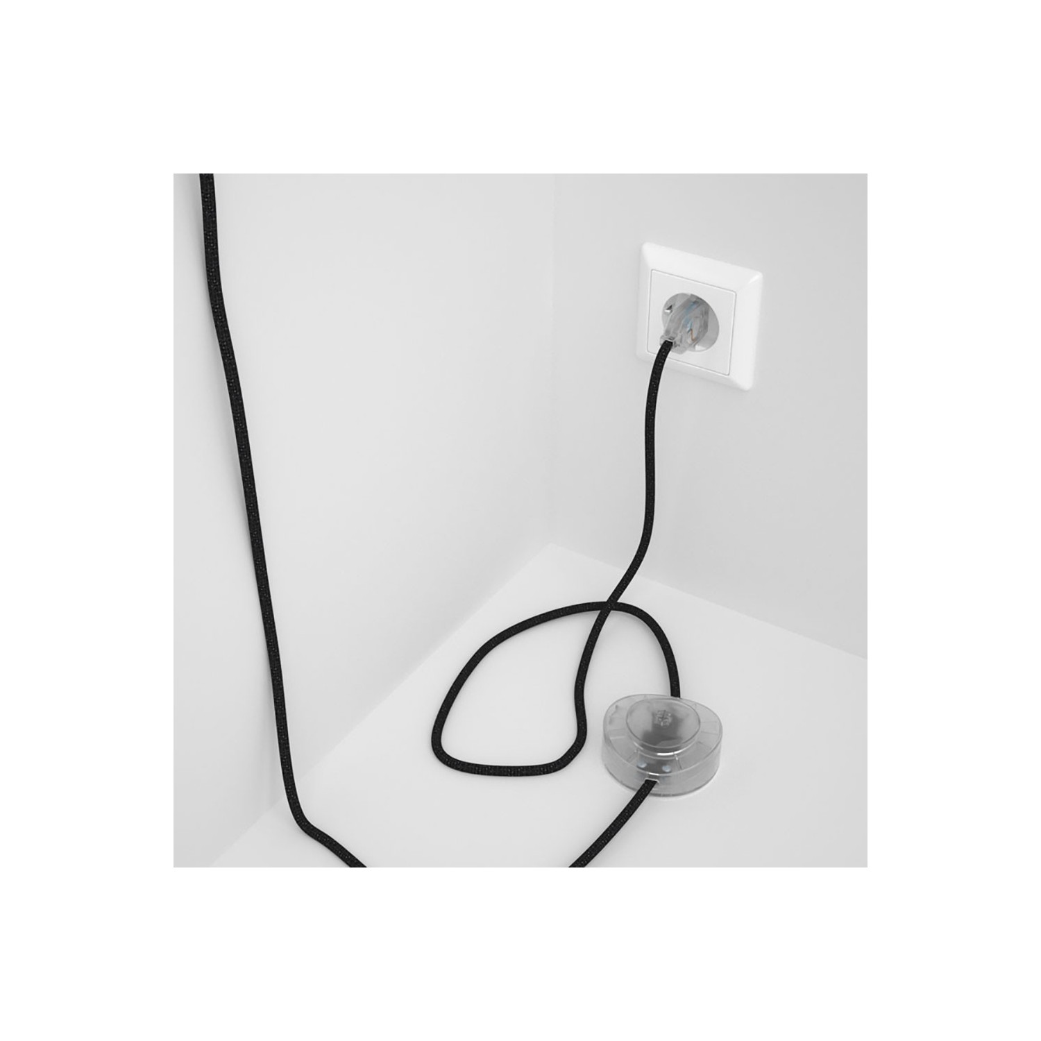 Cordon pour lampadaire, câble RL04 Effet Soie Paillettes Noir 3 m. Choisissez la couleur de la fiche et de l'interrupteur!