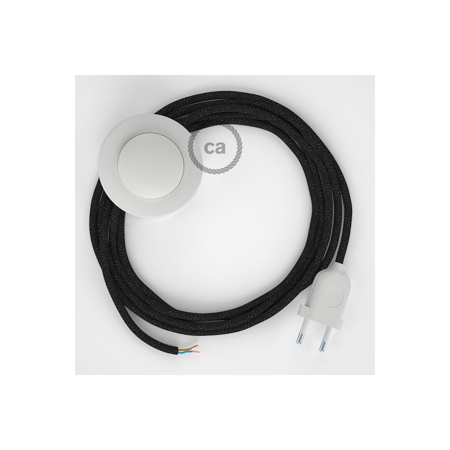 Cordon pour lampadaire, câble RL04 Effet Soie Paillettes Noir 3 m. Choisissez la couleur de la fiche et de l'interrupteur!