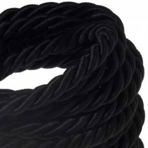 Corde XL, câble électrique 3x0,75. Revêtement en tissu noir brillant. Diamètre 16mm.