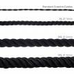 Corde XL, câble électrique 3x0,75. Revêtement en tissu noir brillant. Diamètre 16mm.