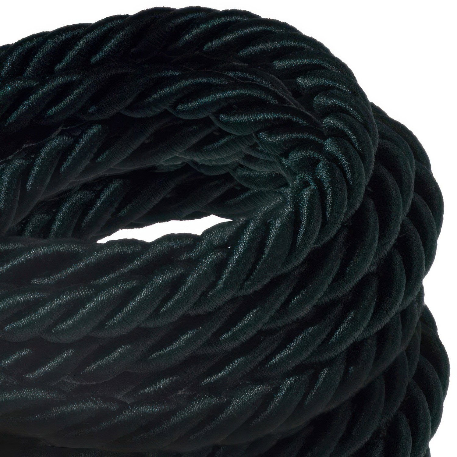 Corde XL, câble électrique 3x0,75. Revêtement en tissu vert foncé brillant. Diamètre 16mm.