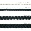 Corde XL, câble électrique 3x0,75. Revêtement en tissu vert foncé brillant. Diamètre 16mm.