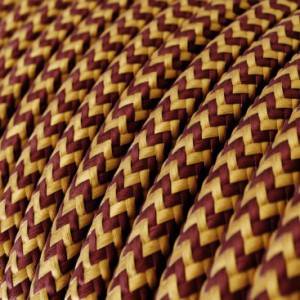 Elektrisches Kabel rund überzogen mit Textil-Seideneffekt Zick-Zack gold/bordeaux RZ23