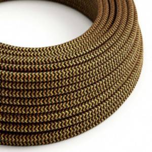 Elektrisches Kabel rund überzogen mit Textil-Seideneffekt Zick-Zack gold/schwarz RZ24