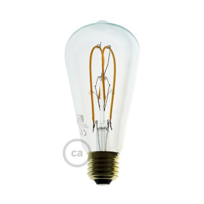 Lampadina Trasparente LED Edison ST64 Filamento Curvo a Doppio Loop 5W E27 Dimmerabile 2200K