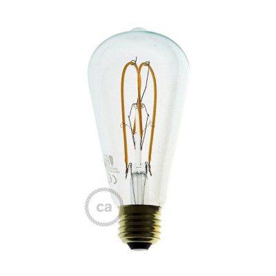 Ampoule Transparente LED - Edison ST64 Filament courbe avec Double Boucle 5W E27 Dimmable 2200K