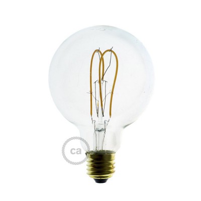 Lampadina Trasparente LED Globo G95 Filamento Curvo a Doppio Loop 5W E27 Dimmerabile 2200K