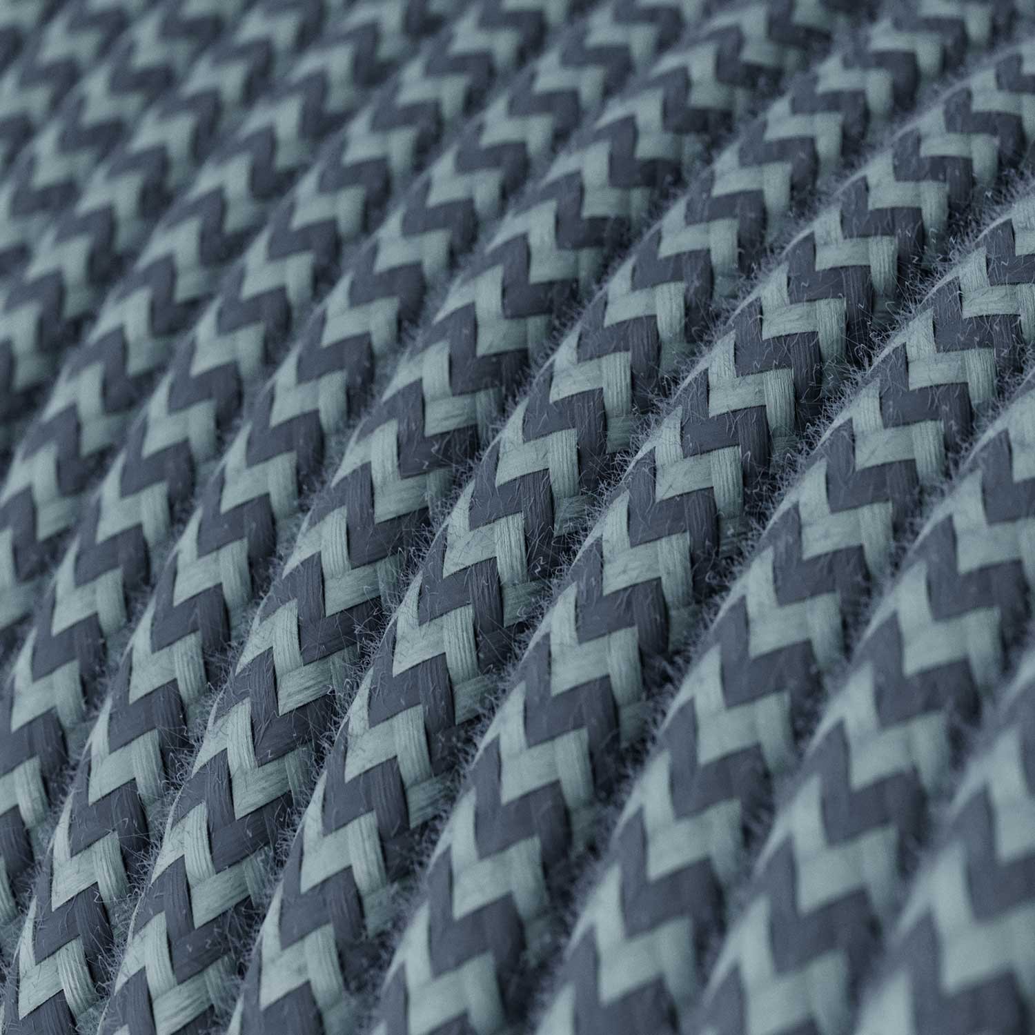 Cavo Elettrico rotondo rivestito in Cotone ZigZag Grigio Pietra e Oceano RZ25