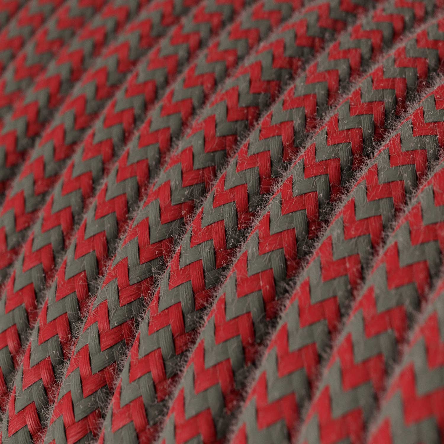 Fil Électrique Rond Gaine De Tissu De Couleur - ZigZag Rouge Feu et Gris RZ28