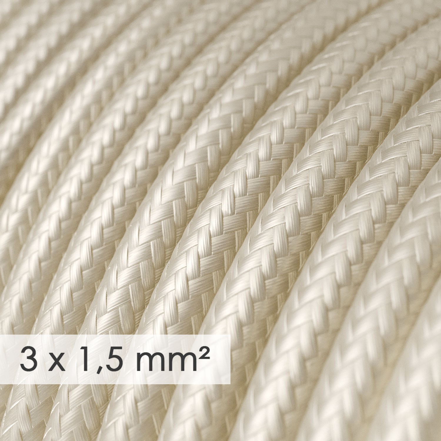 Textilkabel rund mit breitem Querschnitt 3x1,50 - Seideneffekt Elfenbein RM00