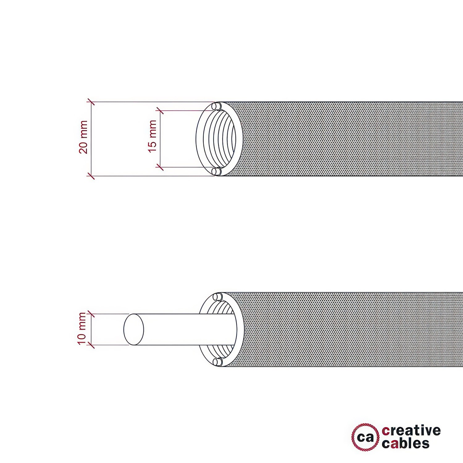 Creative-Tube, tube flexible avec revêtement tissu Effet Soie Rouge RM09, diamètre 20 mm