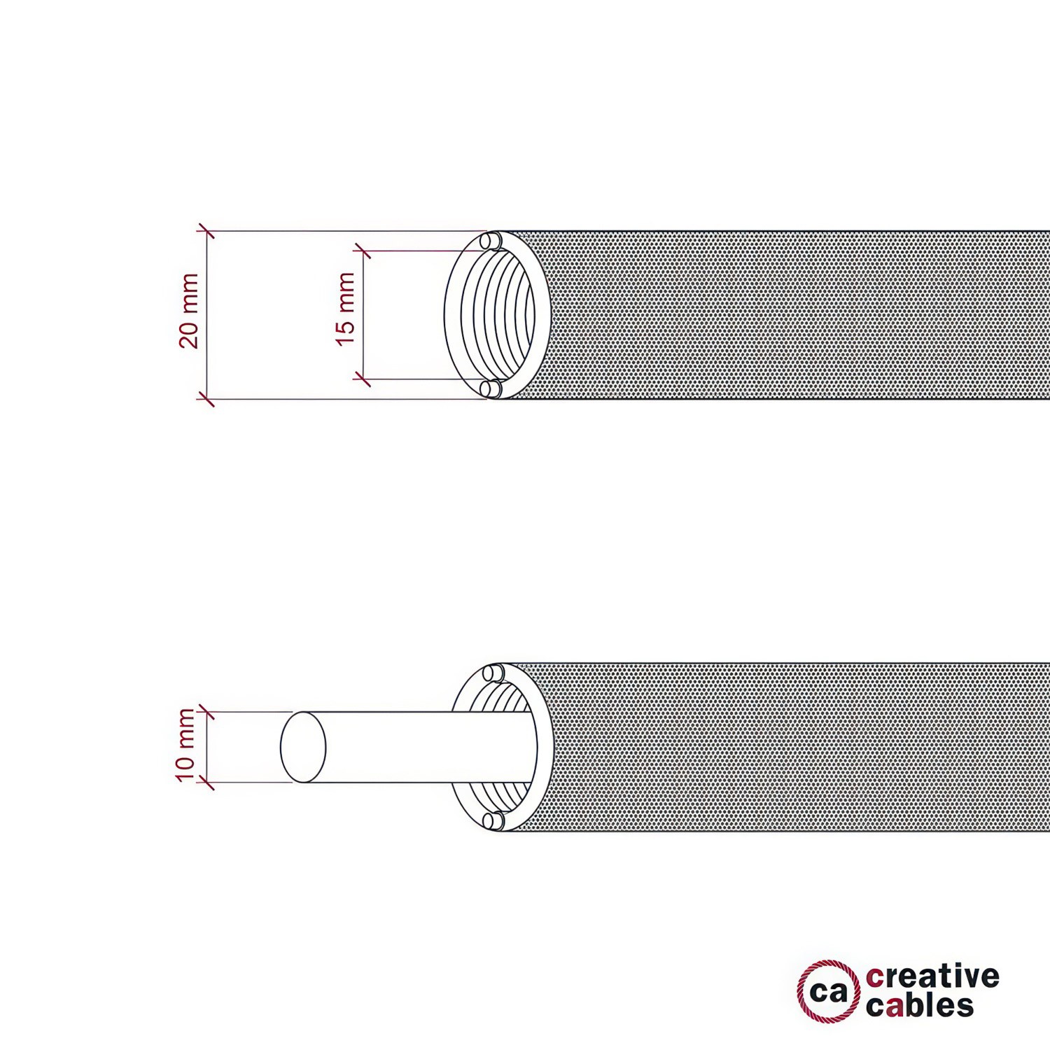 Creative-Tube, diametro 20 mm, rivestito in tessuto RN01 Lino Naturale Neutro, canalina passacavi modellabile