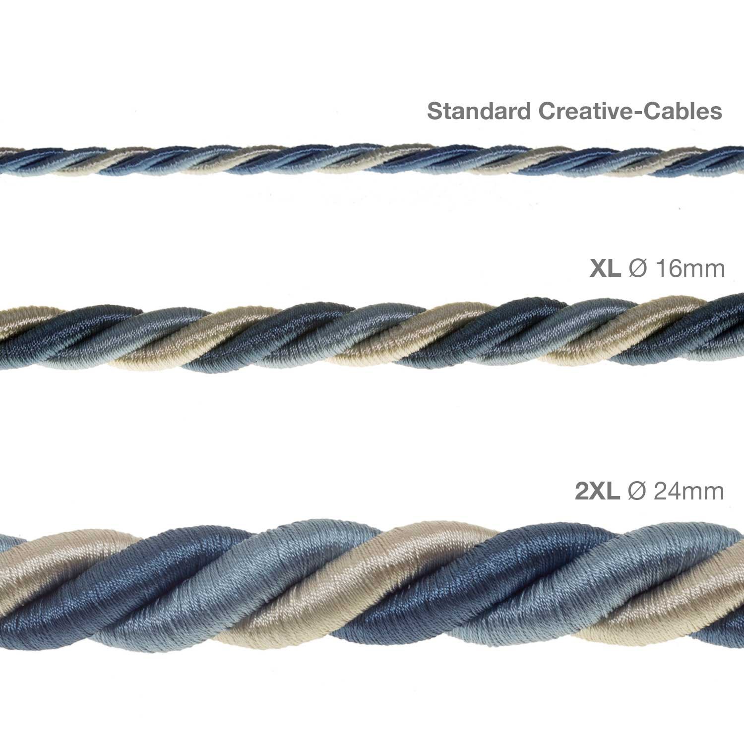 Corde 2XL, câble électrique 3x0,75. Revêtement en tissu lucide Bernadotte. Diamètre 24mm.