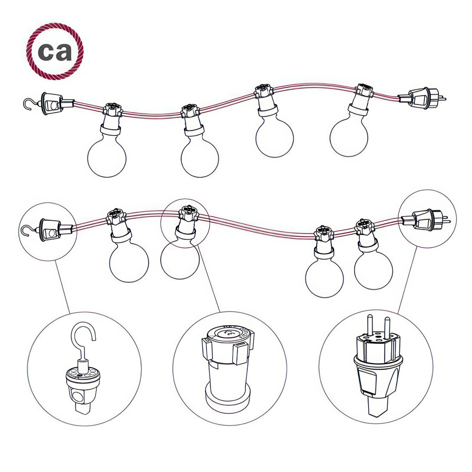 Câble électrique pour Guirlande recouvert en tissu Effet soie Gris CM03