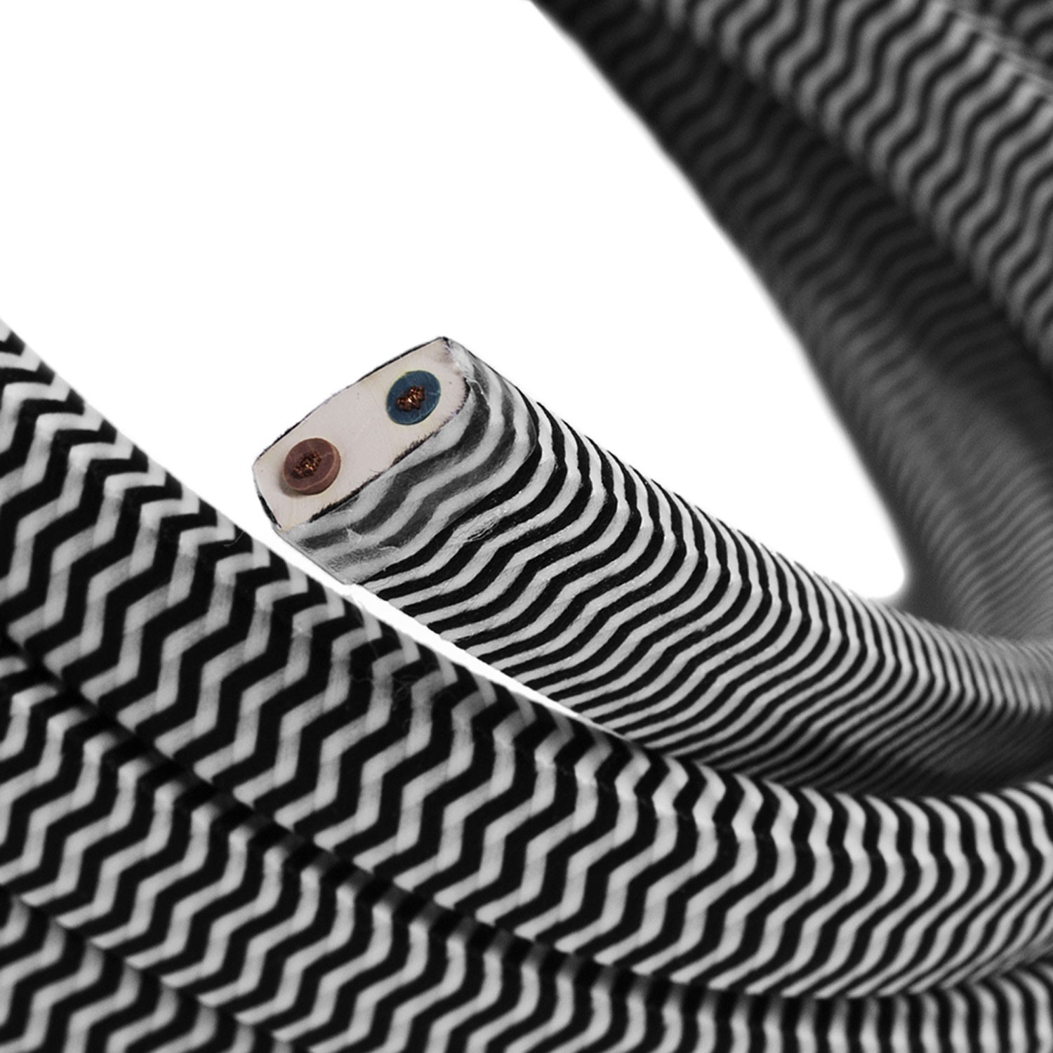 Cavo elettrico per catenaria rivestito in tessuto ZigZag Bianco - Nero CZ04