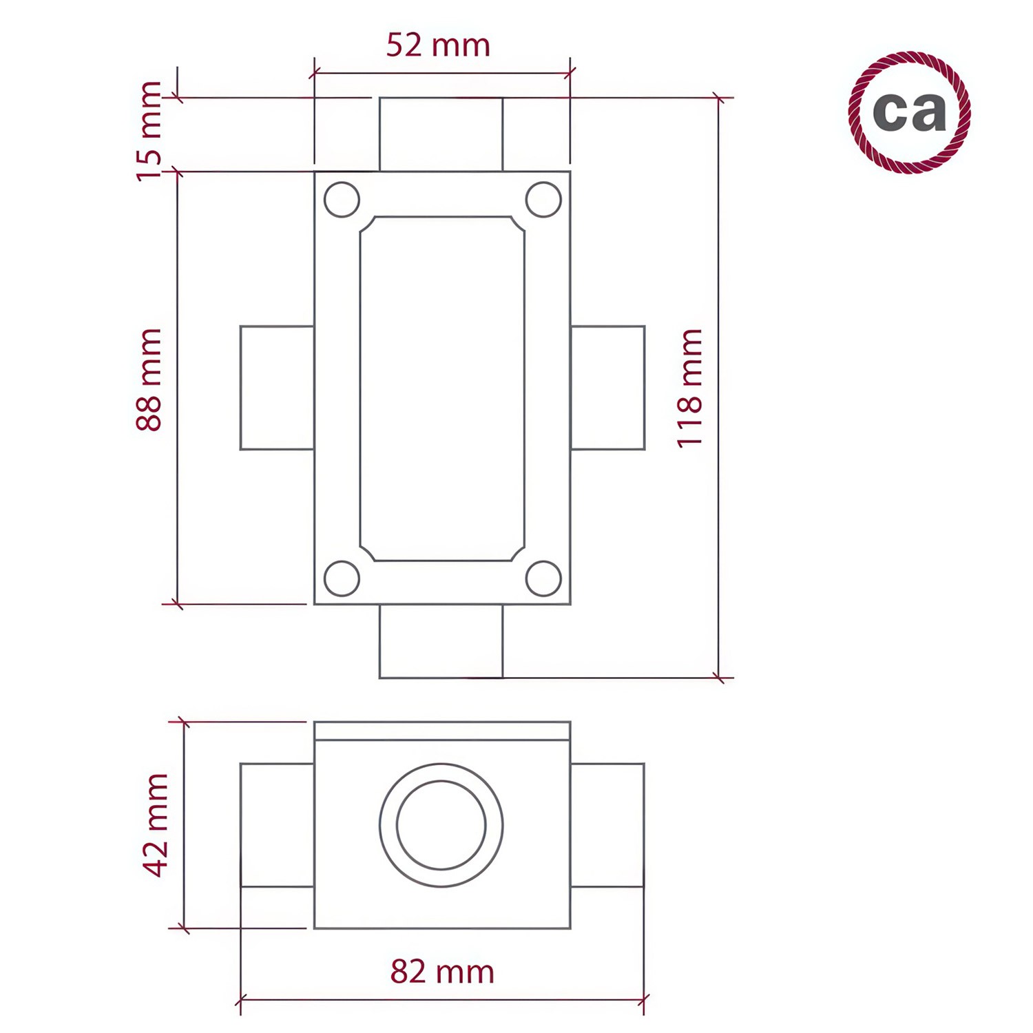 Boîte de jonction quatre sorties, forme X pour Creative-Tube, boîtier en aluminium