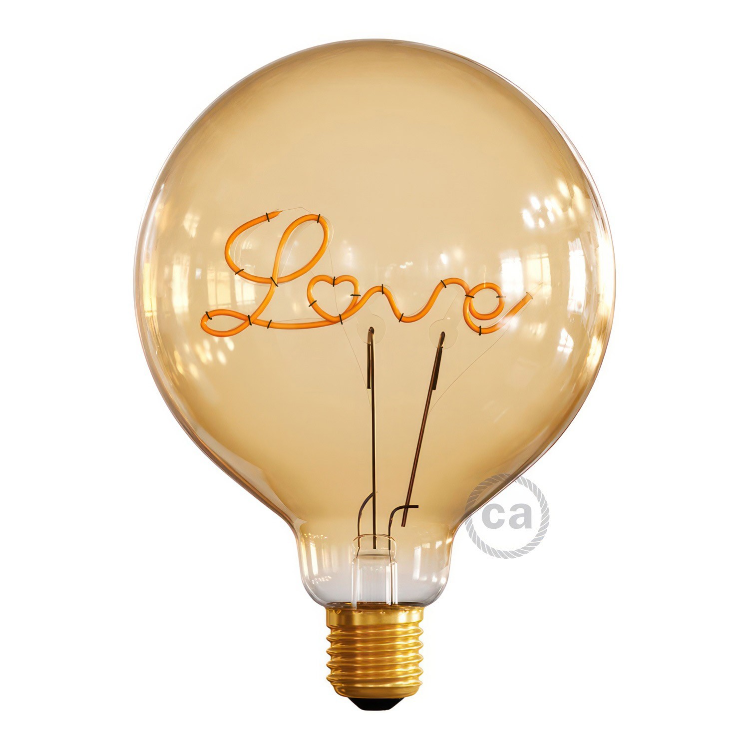 Lampadina per base Dorata LED Globo G125 Filamento Singolo “Love” 5W E27 Decorativa Vintage 2000K