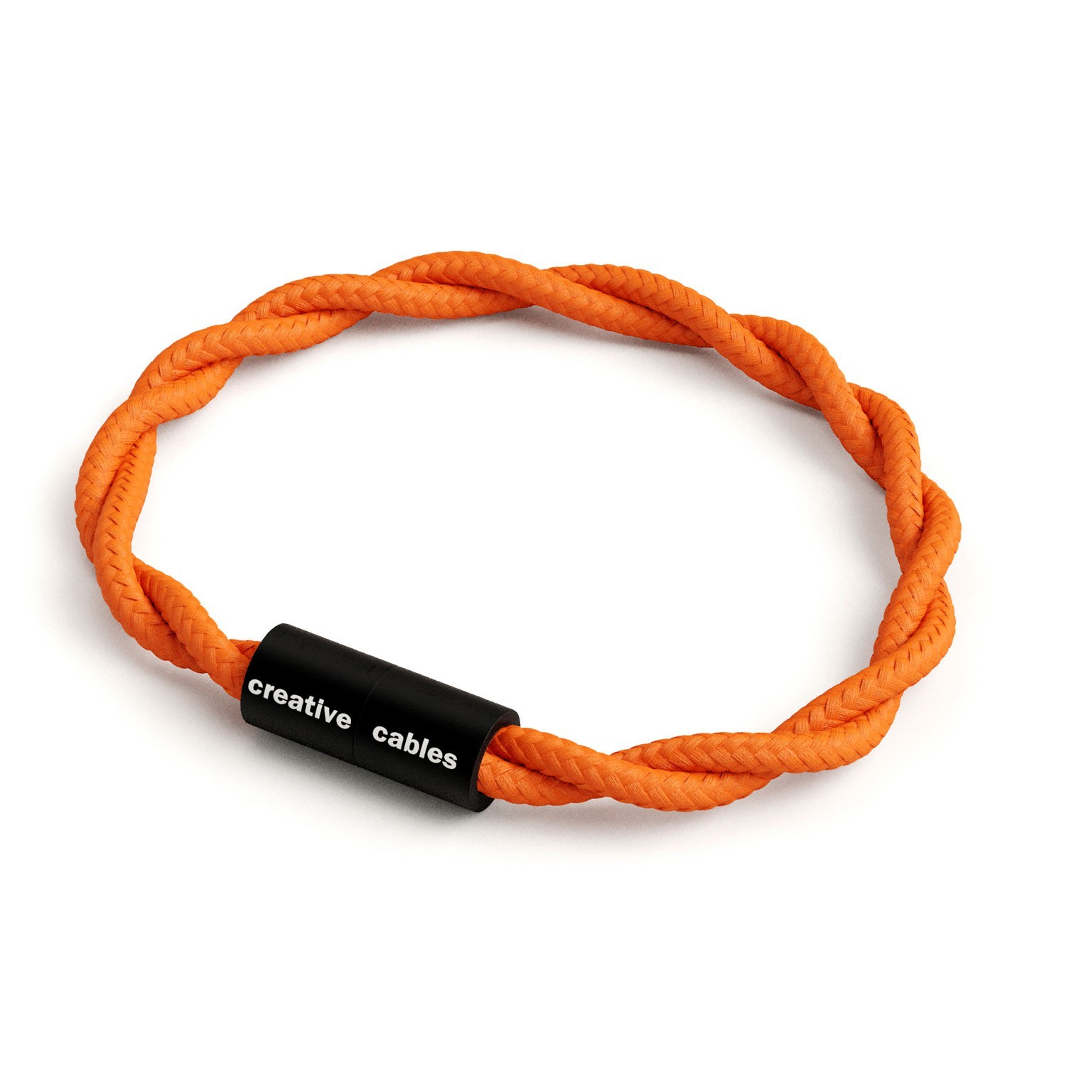Bracelet avec fermoir magnétique noir mat et câble TM15 (effet soie tissu uni Orange)