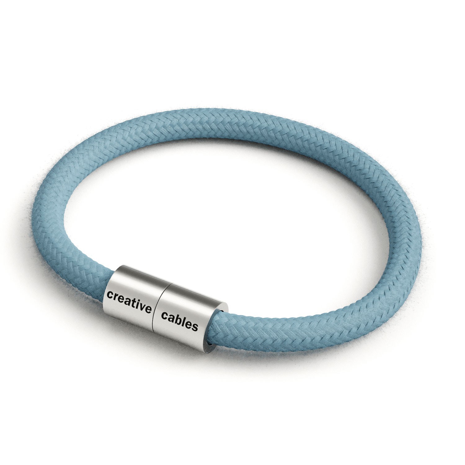 Bracelet avec fermoir magnétique argent mat et câble RC53 (tissu uni Océan)