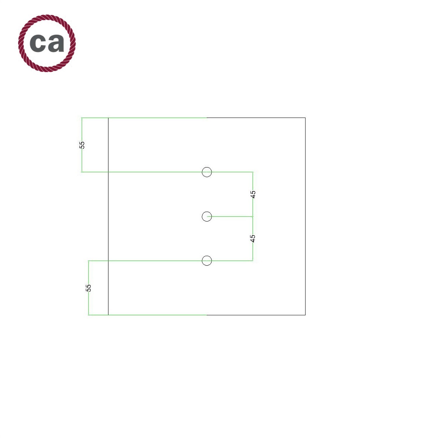 Quadratisches 3 Inline-Löcher und 4 Seitenlöchern Lampenbaldachin, Rose-One-Abdeckung, 200 mm