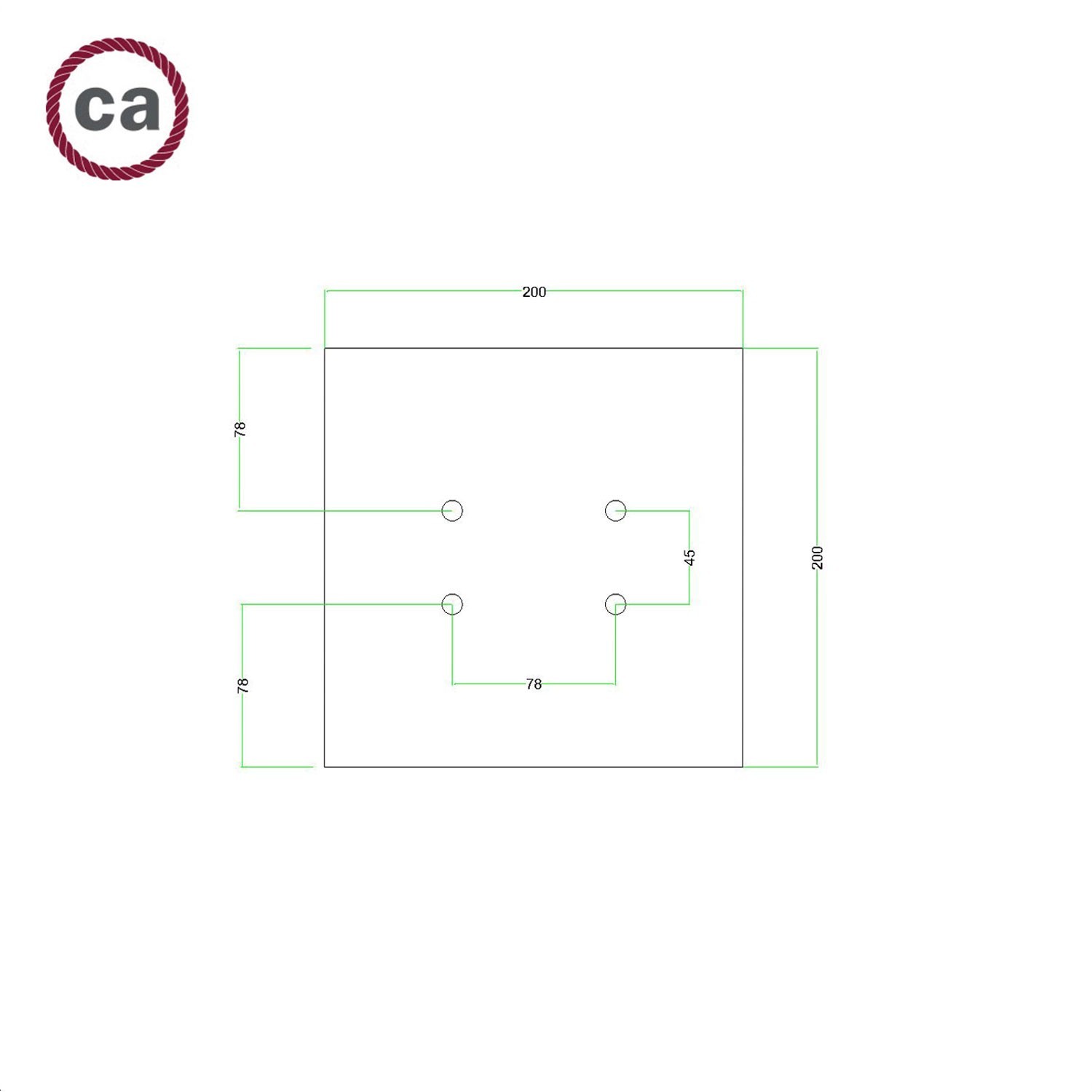 Quadratisches 4-Loch und 4 Seitenlöchern Lampenbaldachin, Rose-One-Abdeckung, 200 mm