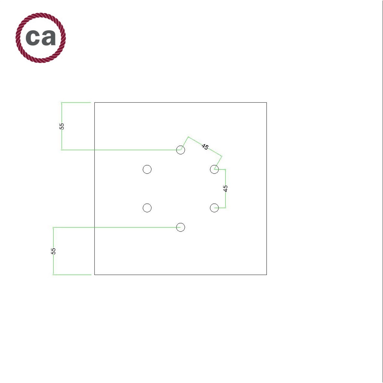 Quadratisches 6-Loch und 4 Seitenlöchern Lampenbaldachin, Rose-One-Abdeckung, 200 mm