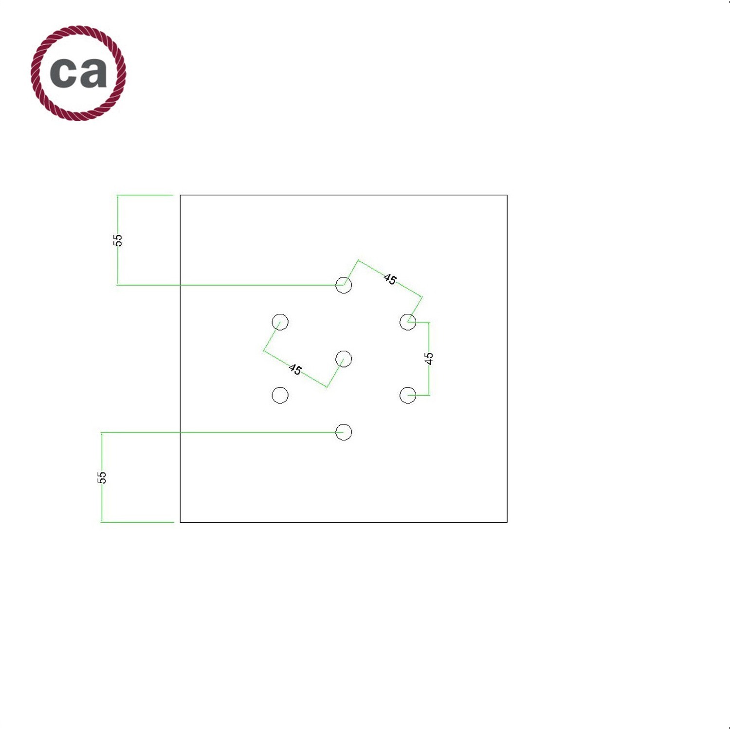 Quadratisches 7-Loch und 4 Seitenlöchern Lampenbaldachin, Rose-One-Abdeckung, 200 mm