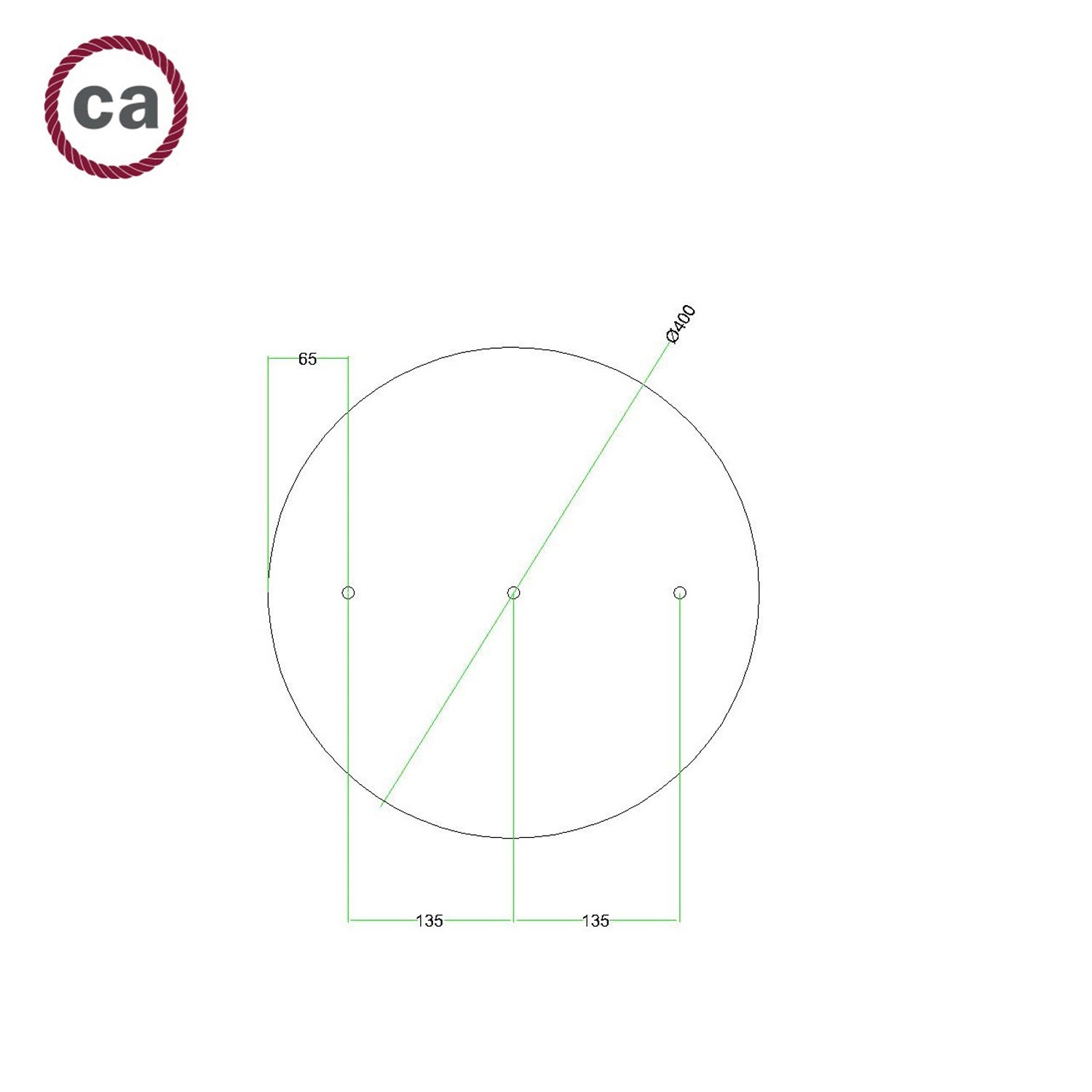 Rosace XXL Rose-One rond de 400 mm de diamètre avec 3 trous alignés et 4 trous latéraux