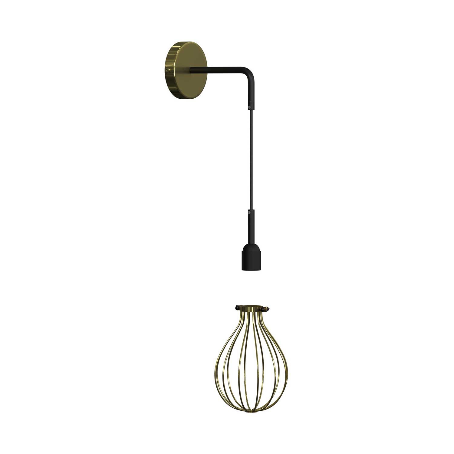 Fermaluce Metal con paralume Drop, lampada a muro in metallo con estensione curva e cavo tessile