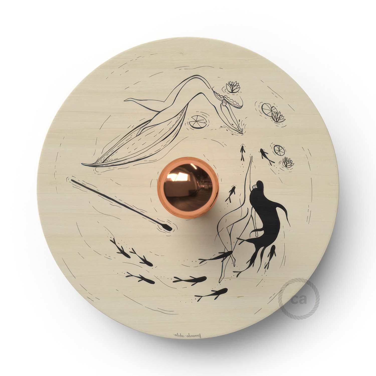 Fermaluce Romantic con paralume UFO in legno double-face illustrato da artisti vari