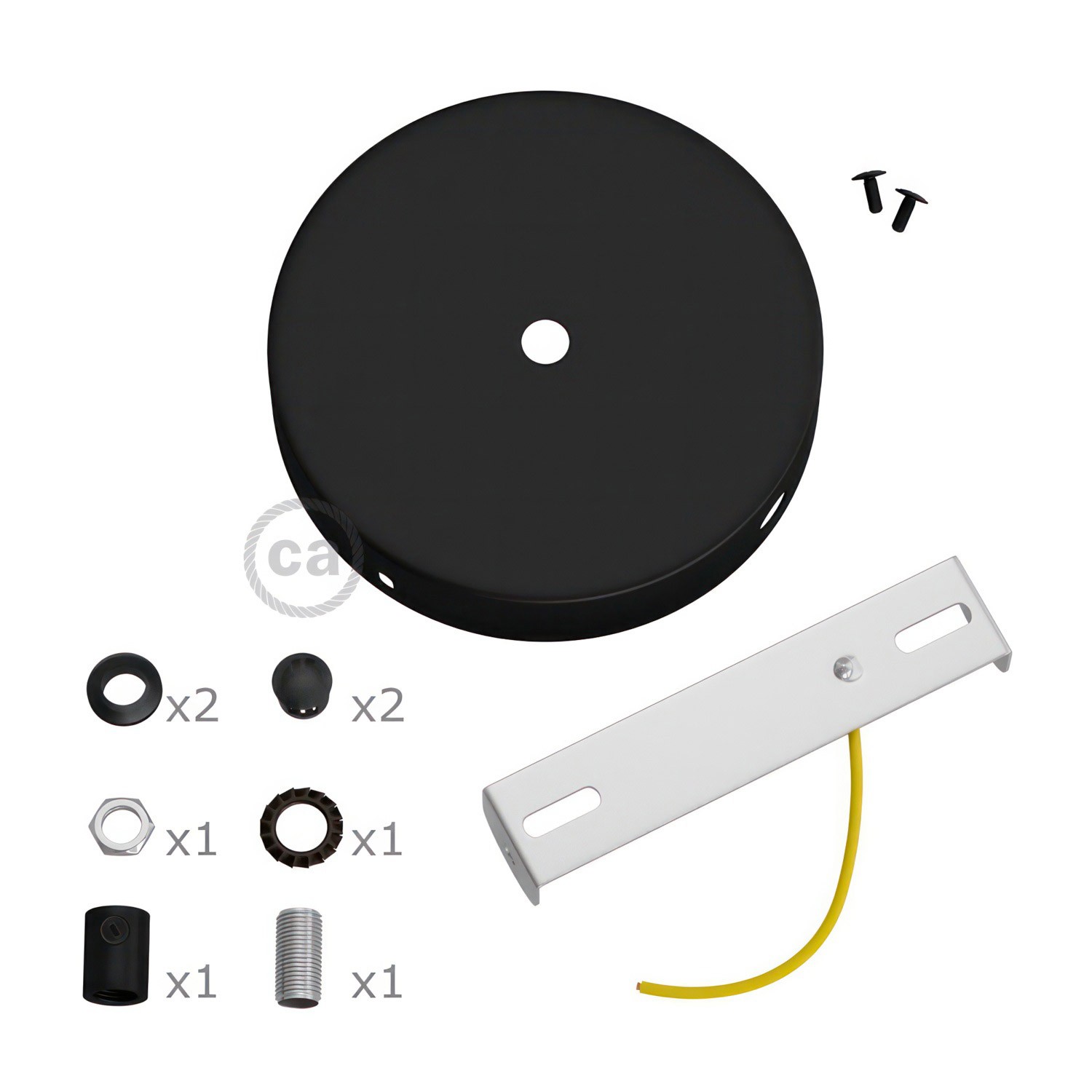 Kit rosace cylindrique en métal avec 1 trou central et 2 trous latéraux