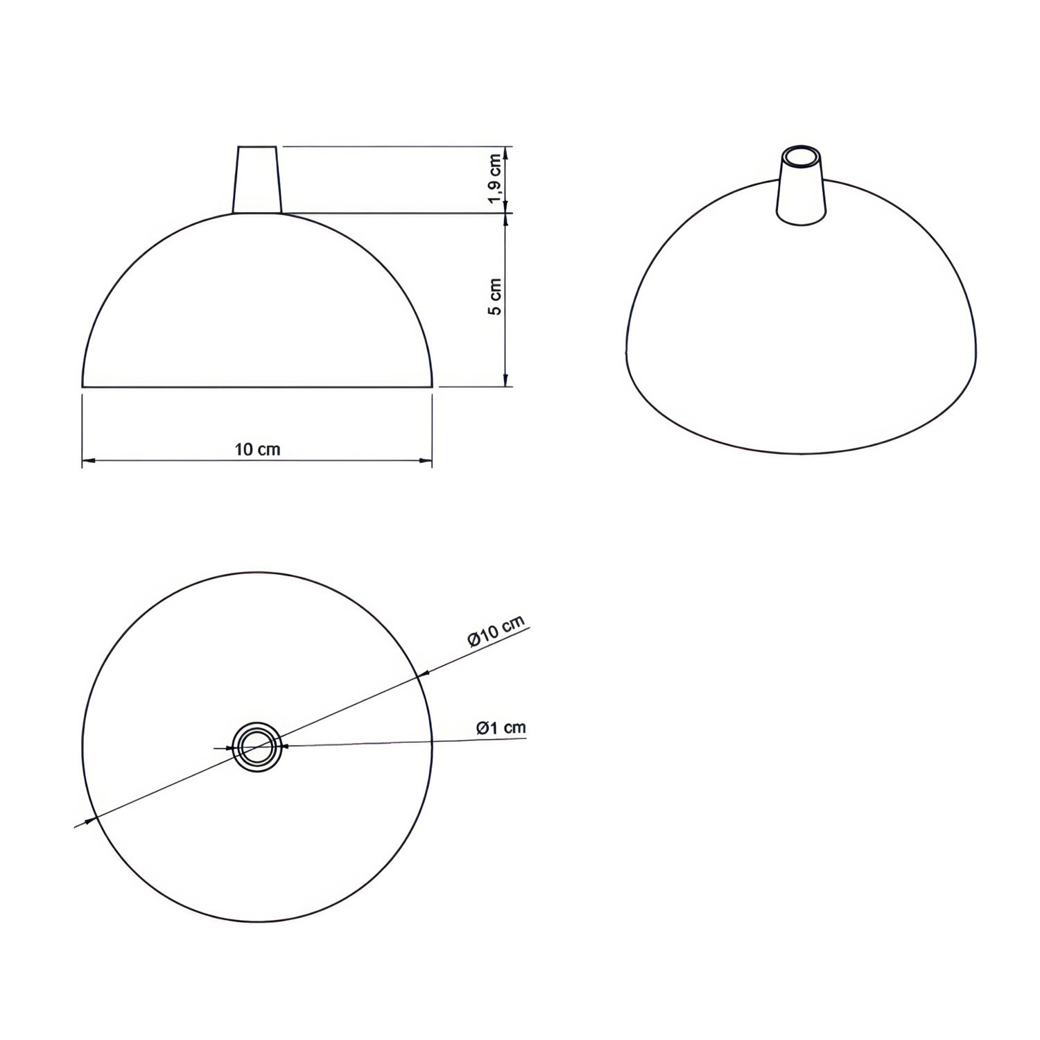 Halbkugelförmiger, lackierter Lampenbaldachin Kit aus Metall