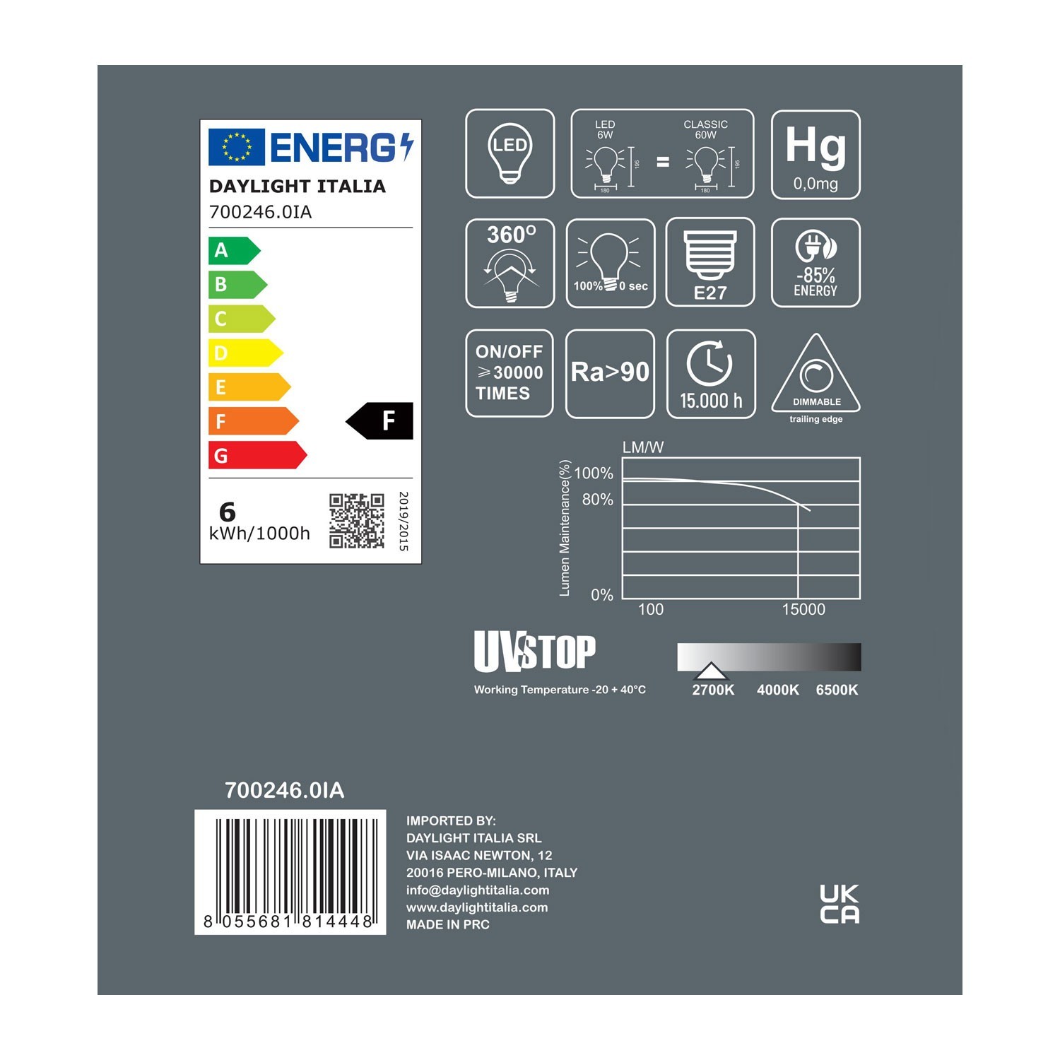 Lampadina LED Porcellana Delo 6W E27 Dimmerabile 2700K