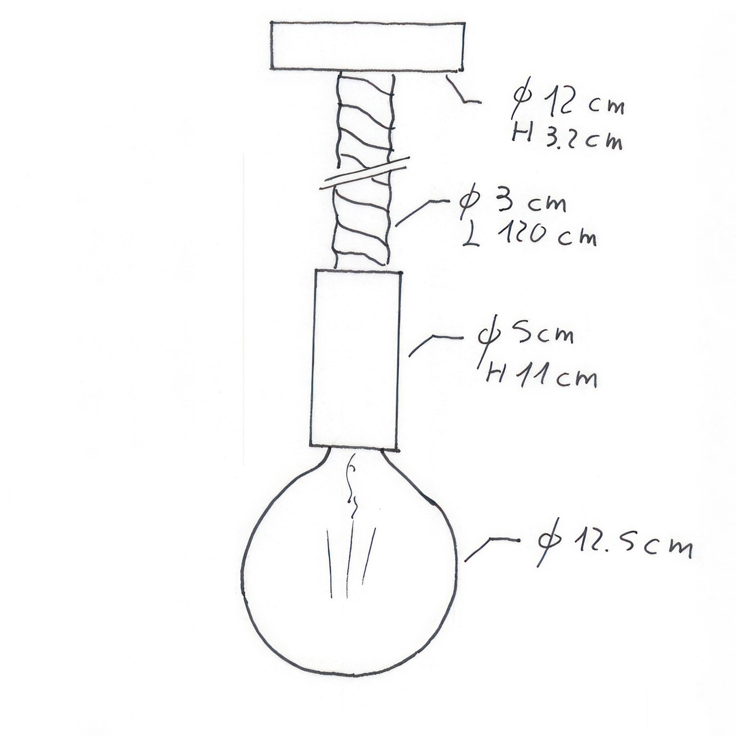 Lampada a sospensione con cordone nautico 3XL 30 mm con finiture in legno verniciato - Made in Italy