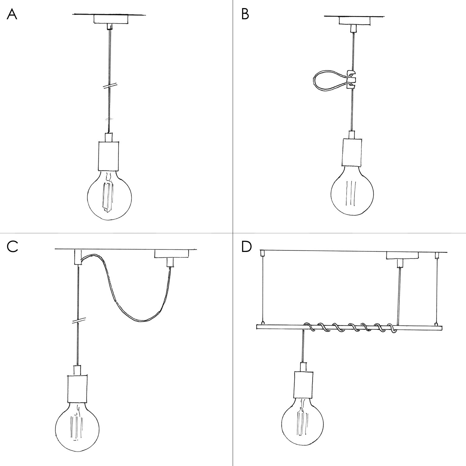 Lampada a sospensione con cavo tessile trecciato e finiture in porcellana - Made in Italy