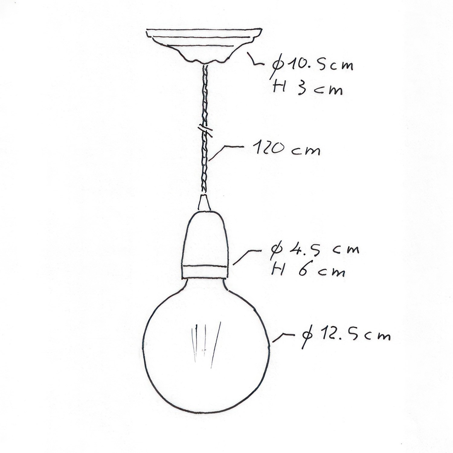 Lampada a sospensione con cavo tessile trecciato e finiture in porcellana - Made in Italy