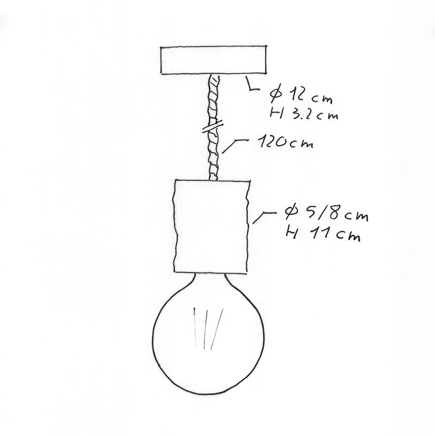 Lampada a sospensione con cordone nautico XL e portalampada in corteccia Small - Made in Italy