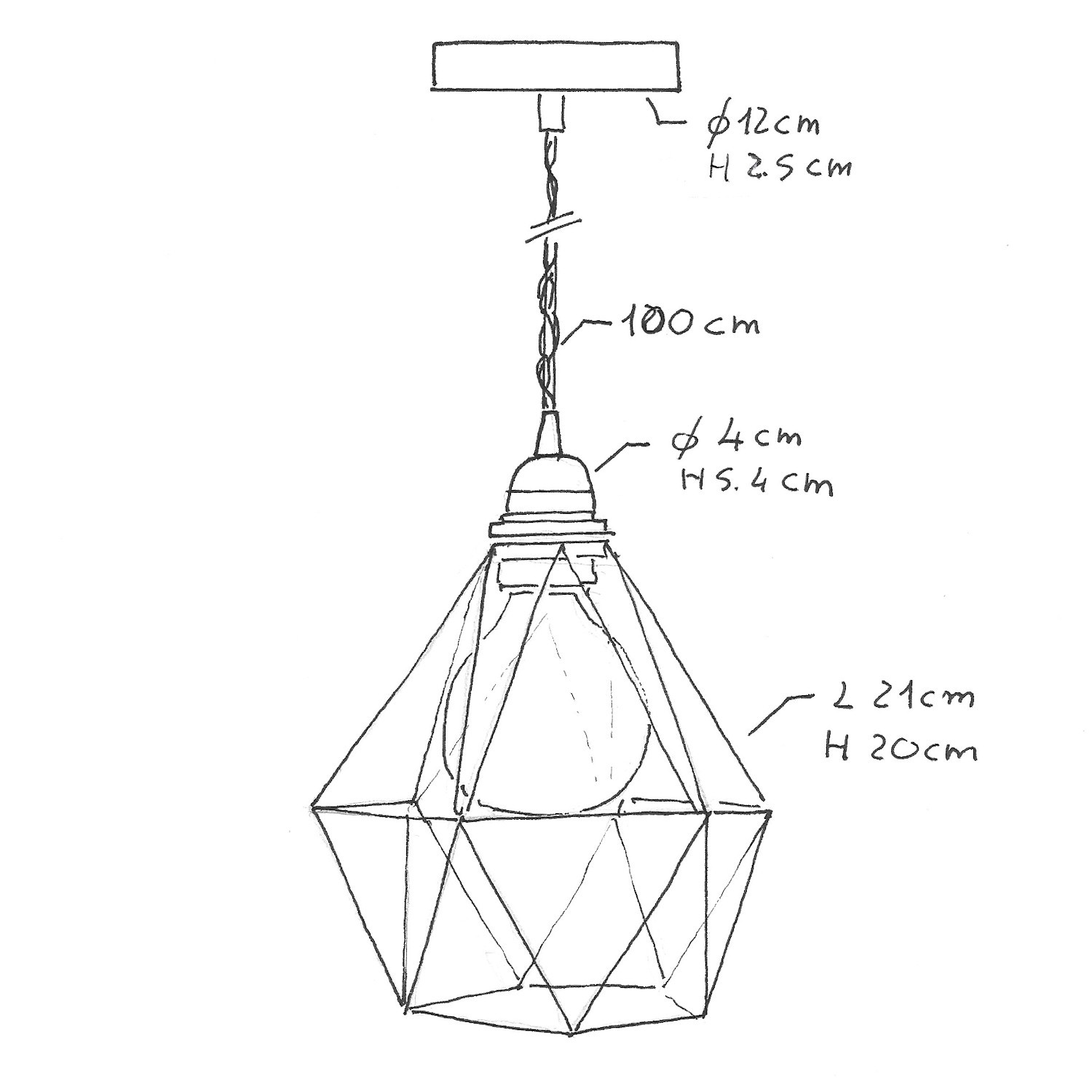 Lampada a sospensione con cavo tessile, paralume gabbia Diamond e finiture in metallo - Made in Italy