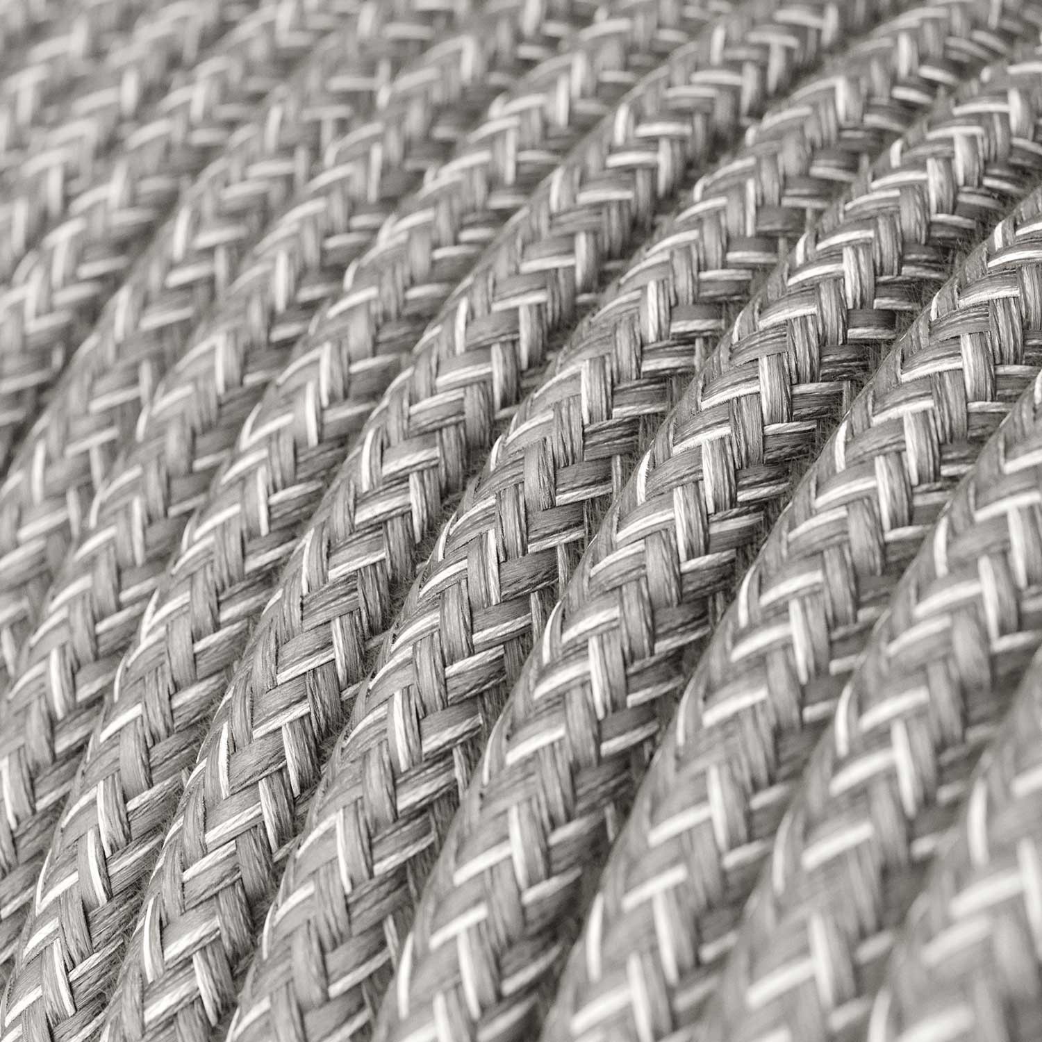 Suspension avec câble textile, abat-jour Industriel et finition en métal - Made in Italy