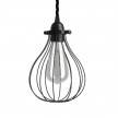 Lampada a sospensione con cavo tessile, paralume gabbia Drop e finiture in metallo - Made in Italy